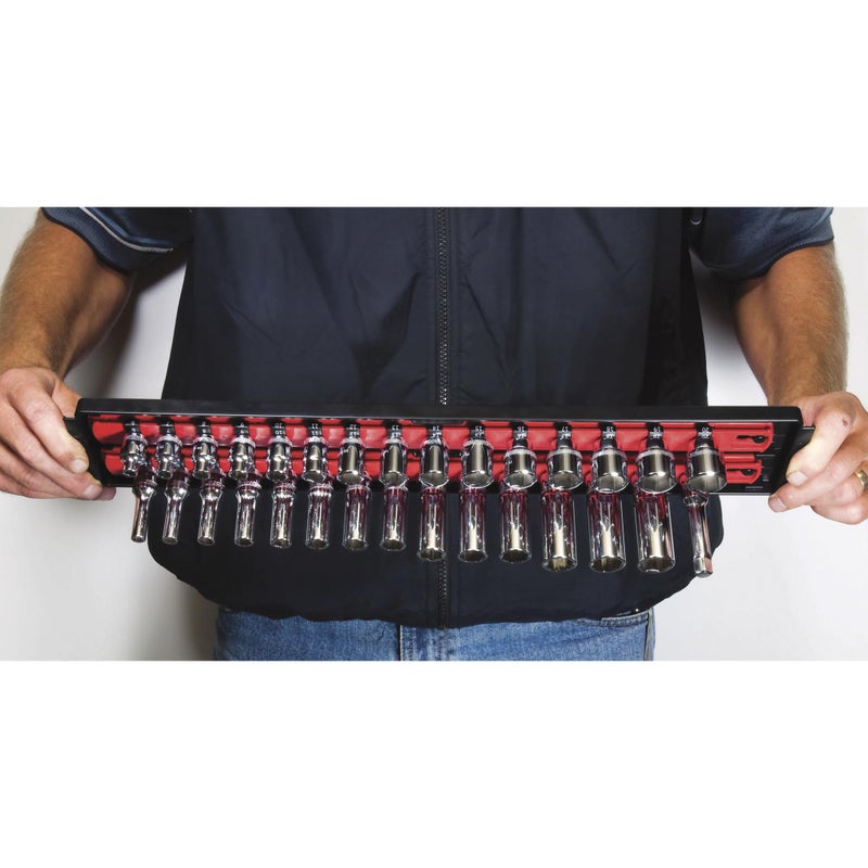 Ernst Manufacturing 18-Inch Socket Boss 2-Rail 1/2-Inch-Drive Socket Organizer with Twist Lock Secure Hold and Toolbox Drawer Tray, Red - Made in USA - Image 4